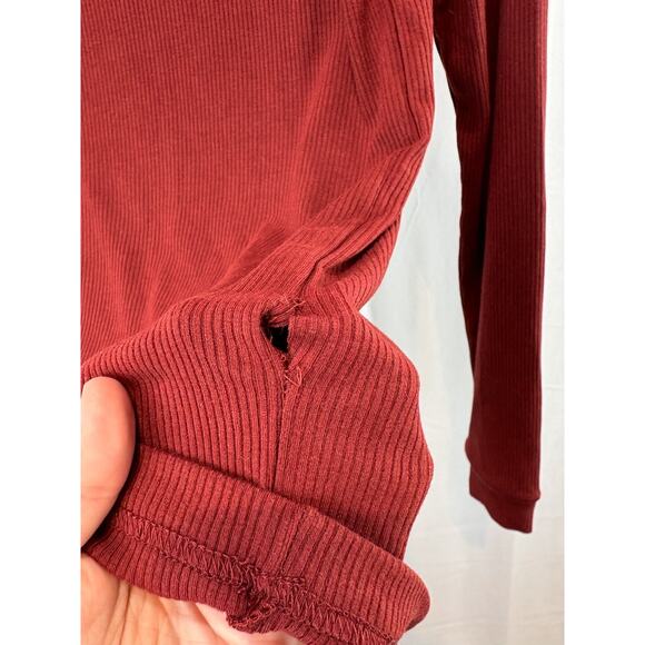 PRANA Size M Foundation Rib Mock Neck Top Long Sleeve Stretch Modal Red Orange - Picture 6 of 7